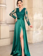 Chanttal Rochie de seara verde din tafta Joana lunga cu bust din dantela