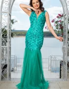 Chanttal Rochie de seara verde eleganta tip sirena Elvira cu trandafiri 3D
