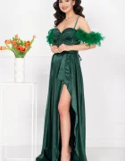Chanttal Rochie de seara verde Valeria din tafta cu paiete si fulgi