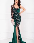 Chanttal Rochie de seara Victoria verde tip sirena cu broderie si flori 3D
