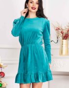 Chanttal Rochie de zi Cherry din catifea turquoise cu volanas
