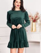 Chanttal Rochie de zi Cherry din catifea verde cu volanas