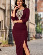 Chanttal Rochie de zi midi bordo Tisha conica cu broderie aplicata