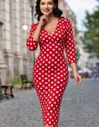 Chanttal Rochie de zi midi Loretta rosie cu buline albe
