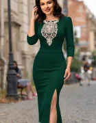 Chanttal Rochie de zi midi verde Tisha conica cu broderie aplicata