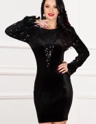 Chanttal Rochie eleganta de seara cu paiete negre si pene