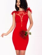 Chanttal Rochie eleganta de seara Eloise rosie cu fulgi la umeri