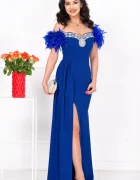 Chanttal Rochie eleganta lunga albastra tip sirena Alissa cu fulgi si trena