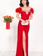 Chanttal Rochie eleganta lunga rosie tip sirena Alissa cu fulgi si trena