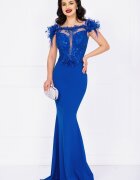 Chanttal Rochie eleganta Noely albastru royal cu broderie pretioasa si fulgi