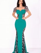Chanttal Rochie eleganta Serena de seara verde cu paiete argintii si sclipici