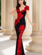 Chanttal Rochie eleganta tip sirena Fabrizia cu broderie florala rosie