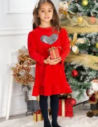 Chanttal Rochie fetita Alma rosie din catifea cu inima din paiete