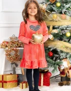 Chanttal Rochie fetita Alma roz din catifea cu inima din paiete