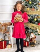 Chanttal Rochie fetita Cherry din catifea fucsia cu volanas