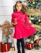 Chanttal Rochie fetita din catifea fucsia Fiolla in clos cu guler