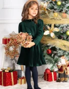 Chanttal Rochie fetita din catifea verde Fiolla in clos cu guler