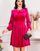 Chanttal Rochie fucsia din catifea Fiolla in clos cu guler
