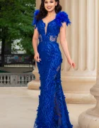 Chanttal Rochie lunga albastra sirena Alejandra cu glitter si flori decorative