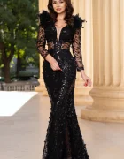 Chanttal Rochie lunga neagra de seara Alejandra cu paiete si fluturi decorativi