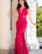 Chanttal Rochie lunga zmeura sirena Alejandra cu glitter si flori 3D