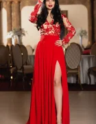 Chanttal Rochie rosie de seara eleganta Georgia cu broderie deosebita