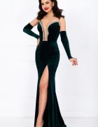 Chanttal Rochie verde de seara Olimpia din catifea cu pietre sclipitoare