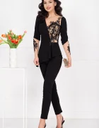 Chanttal Salopeta eleganta neagra cu peplum in talie si aplicatii brodate