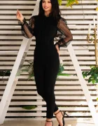 Chanttal Salopeta neagra eleganta cu maneci din tulle cu buline mini