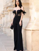 Chanttal Salopeta neagra eleganta evazata Leonor cu fulgi la umeri