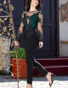 Chanttal Salopeta pretioasa Raluca cambrata cu bust verde si broderie aplicata