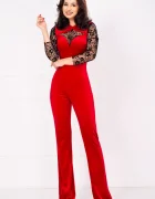 Chanttal Salopeta rosie eleganta Deniss din catifea cu insertii din tulle