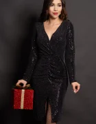 Dante Rochie de ocazie eleganta neagra Belinda cu glitter si paiete negre