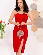 Dante Rochie eleganta rosie midi June cu fundite decorative