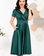 Dante Rochie midi verde in clos Filipina cu maneci scurte tip lalea