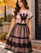 Effect Bluza dama rose cu broderie neagra