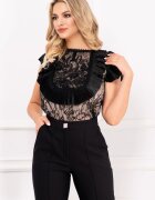 Effect Bluza eleganta neagra din dantela cu pliseuri din satin si margelute