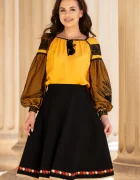 Effect Bluza mustar brodata cu motive traditionale si tul negru