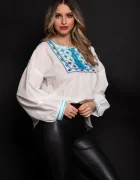 Effect Bluza tip ie din bumbac cu broderie bleu