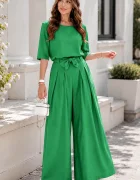 Effect Compleu dama verde din vascoza cu pantaloni evazati