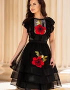 Effect Fusta eleganta neagra din tulle cu volane si broderie
