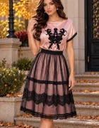 Effect Fusta in clos din tulle negru cu dublura rose