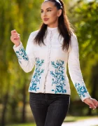 Effect Jacheta dama eleganta ivoire cu broderie turquoise