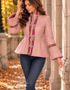 Effect Jacheta dama rose cu broderie si peplum