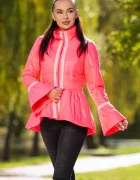 Effect Jacheta dama roz neon cu broderie aplicata si peplum