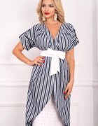 Effect Rochie cu dungi din panza texturata si broderie