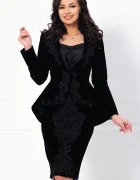 Effect Sacou dama elegant asimetric din catifea negru cu broderie pretioasa