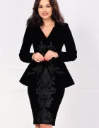 Effect Sacou elegant asimetric din catifea negru cu broderie pretioasa