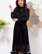 Ella Collection Bluza dama eleganta din voal negru cu guler din organza