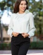 Ella Collection Bluza dama eleganta mint din voal cu floare 3D si colier din perle